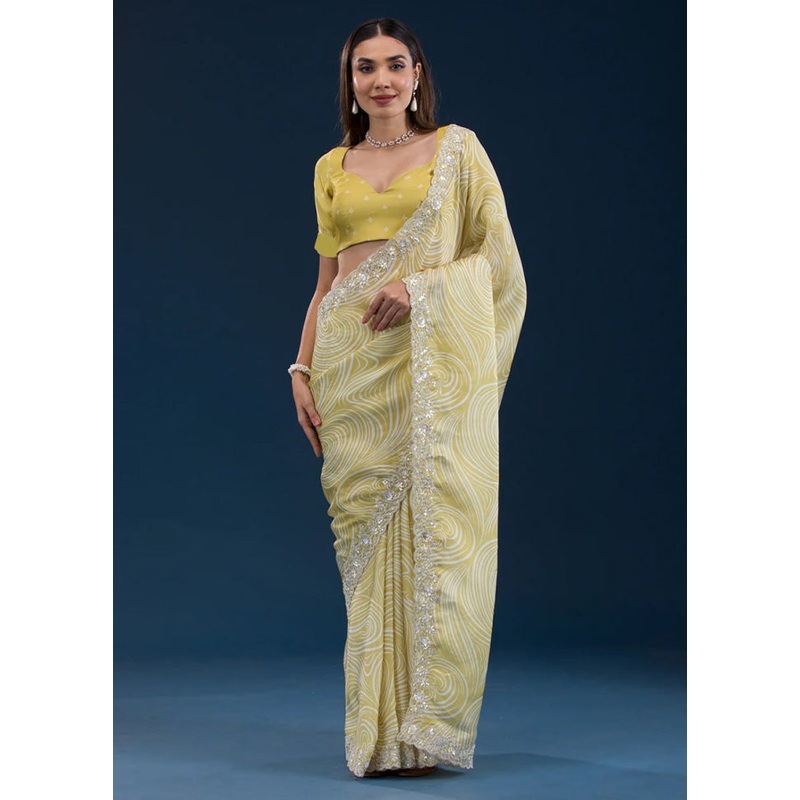 Yellow Georgette Saree With Blouse Piece - JD986582917