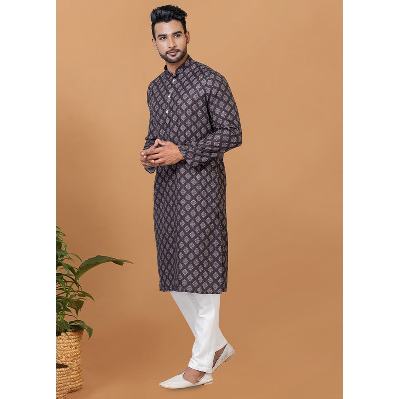 2 Pc Black Cotton Kurta Pajama Set - JD986582695