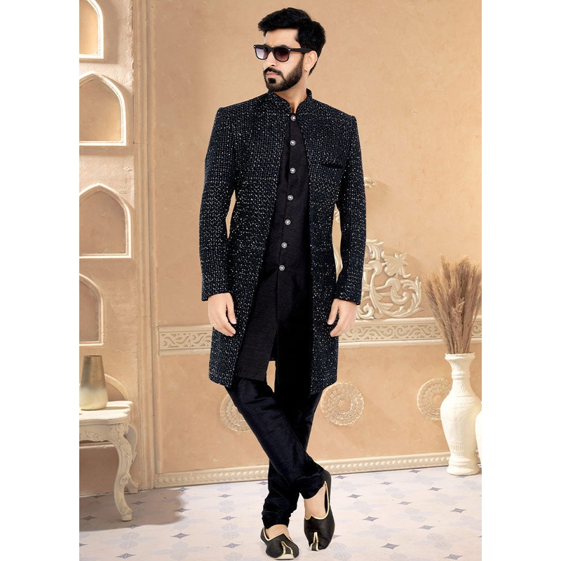 2 Pc Black Georgette Kurta And Pajama Set - JD986582686