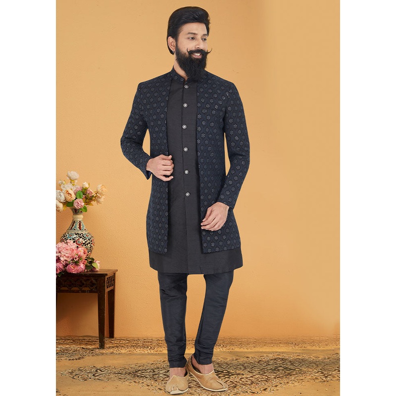 2 Pc Black Georgette Kurta And Pajama Set - JD986582687