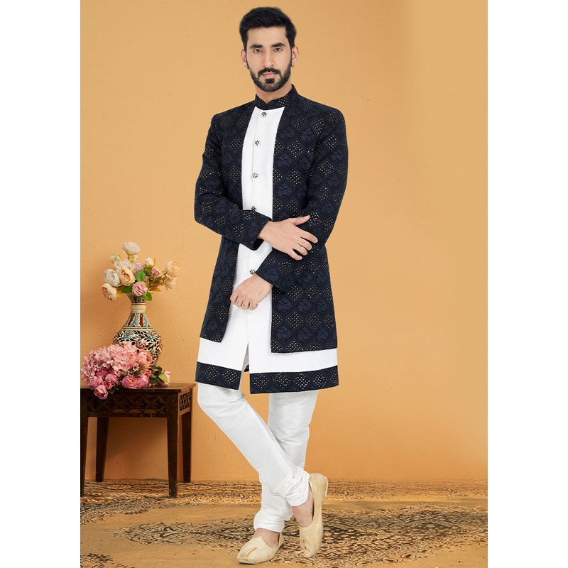 2 Pc Black Georgette Kurta And Pajama Set - JD986582688