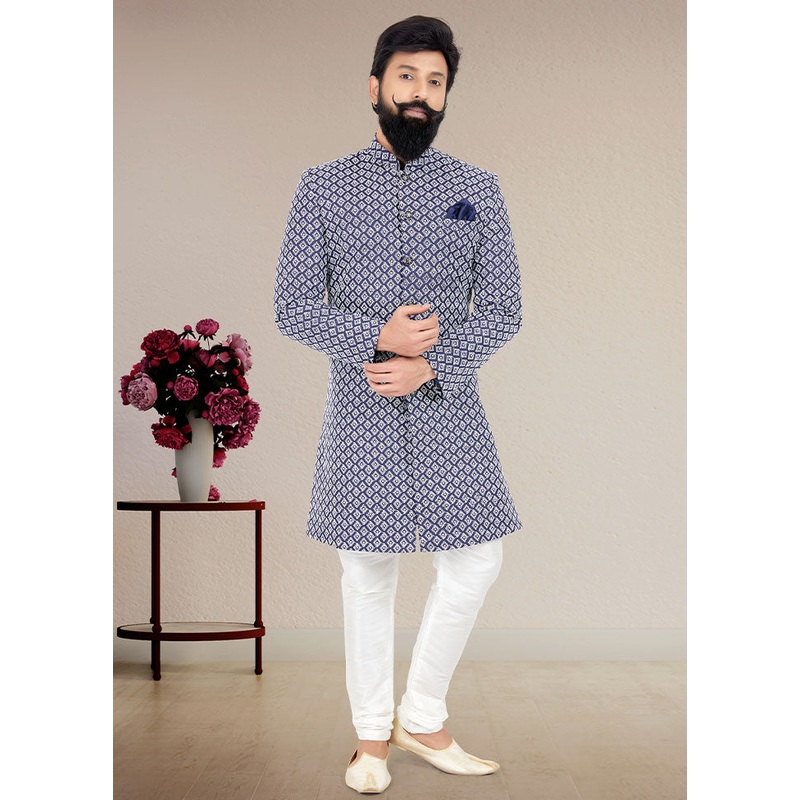 2 Pc Blue Cotton Kurta And Pajama Set - JD986582681