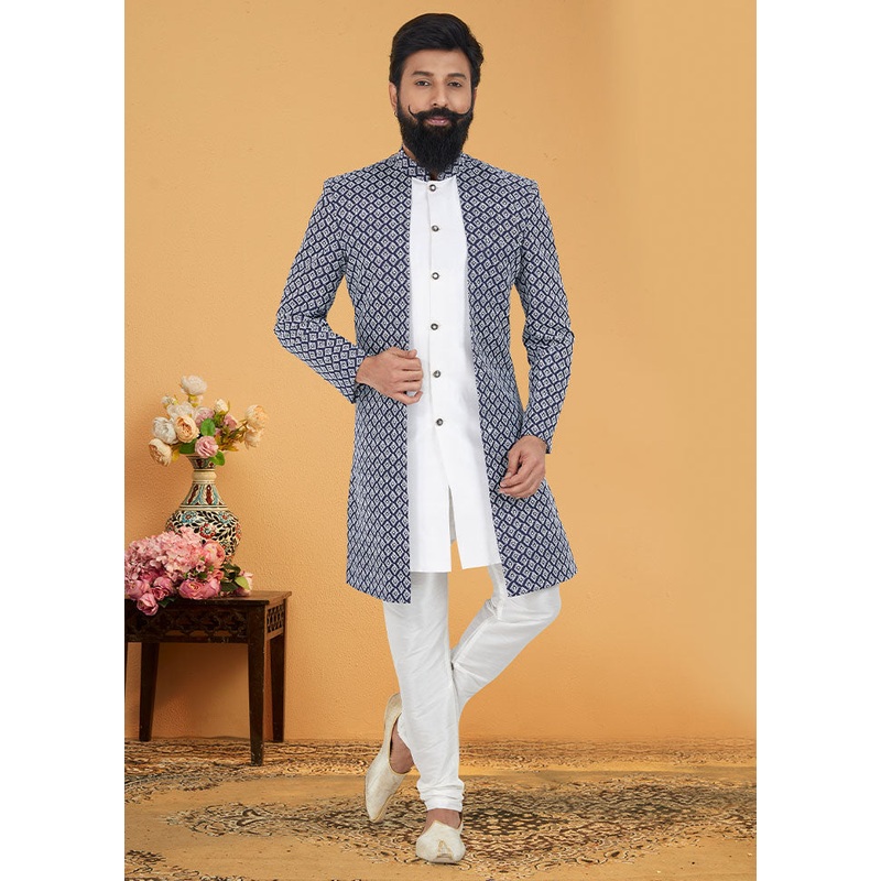 2 Pc Blue Cotton Kurta And Pajama Set - JD986582682