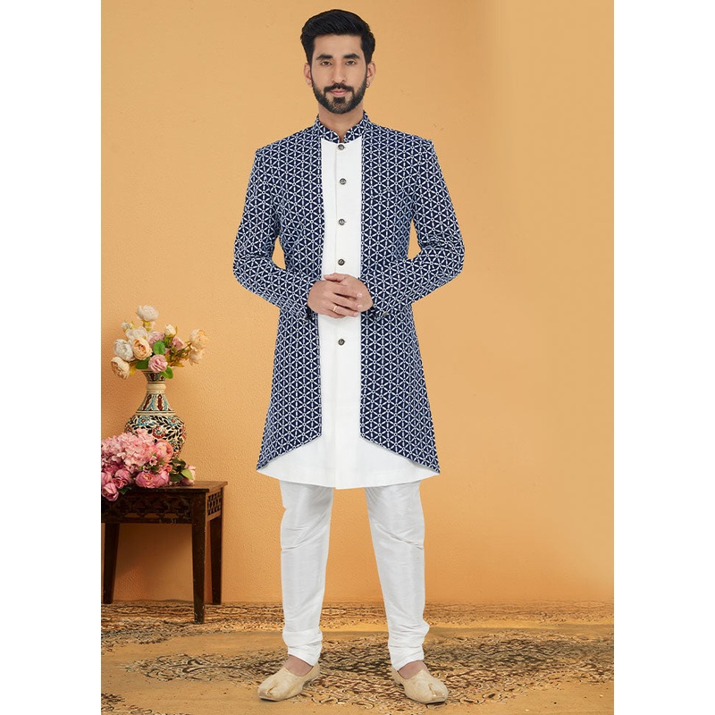 2 Pc Blue Cotton Kurta And Pajama Set - JD986582683
