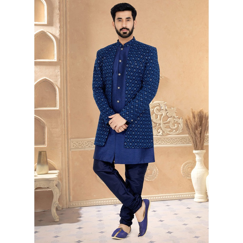 2 Pc Blue Georgette Kurta And Pajama Set - JD986582672