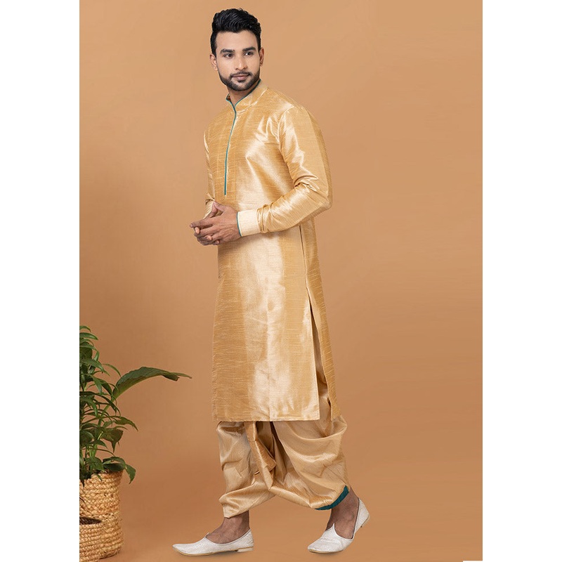 2 Pc Chiku Dupion Silk Kurta And Dhoti Set - JD986582663