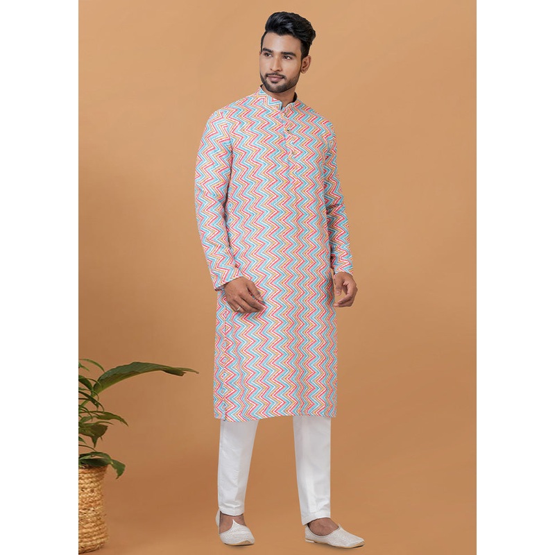 2 Pc Cream Cotton Kurta Pajama Set - JD986582652