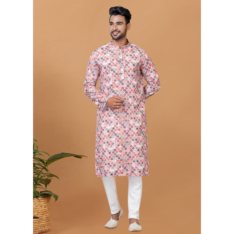 2 Pc Cream Cotton Kurta Pajama Set - JD986582654