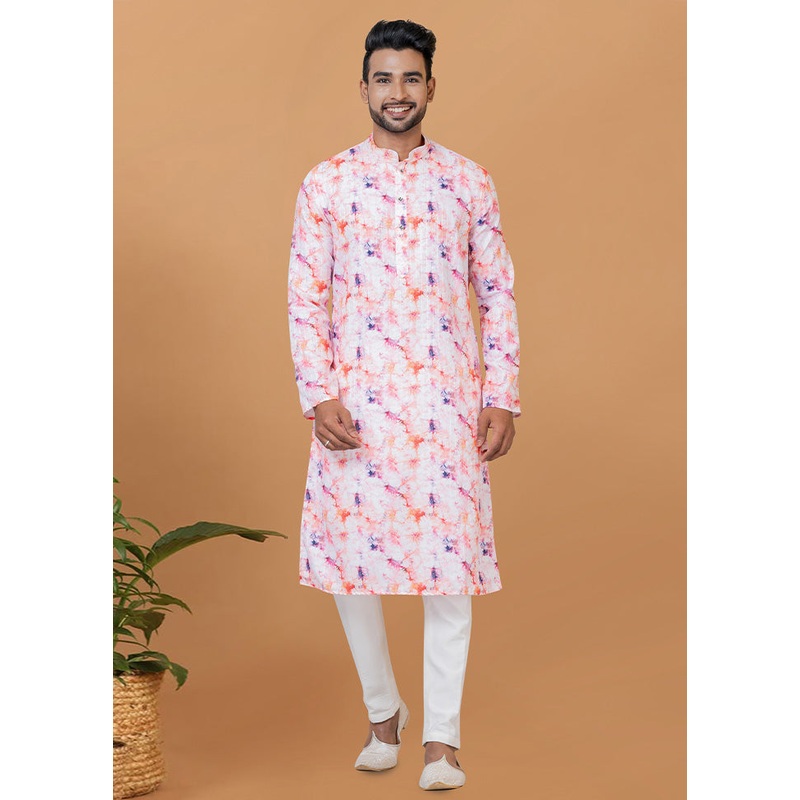 2 Pc Cream Cotton Kurta Pajama Set - JD986582655
