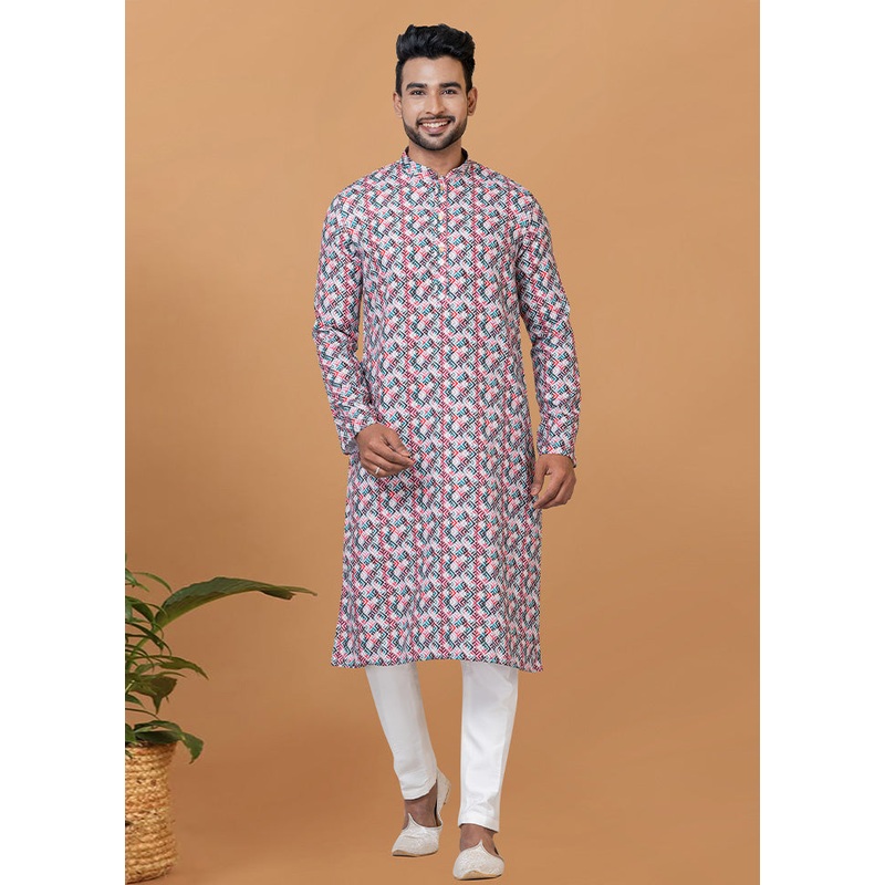 2 Pc Cream Cotton Kurta Pajama Set - JD986582656