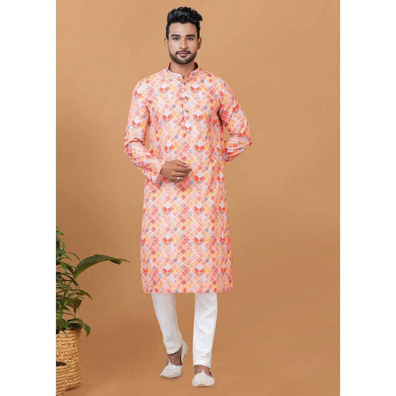 2 Pc Cream Cotton Kurta Pajama Set - JD986582657