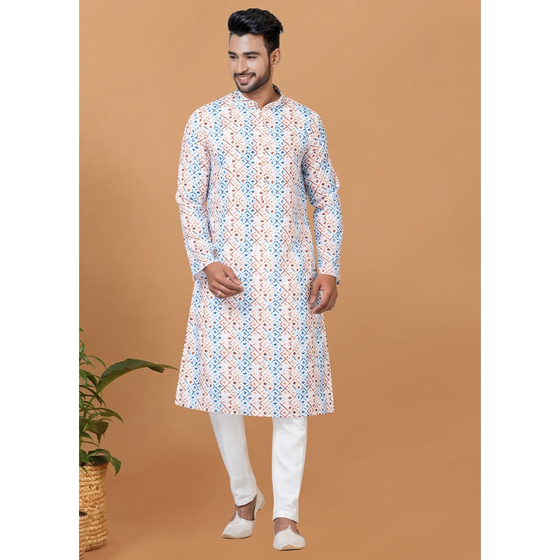 2 Pc Cream Cotton Kurta Pajama Set - JD986582660