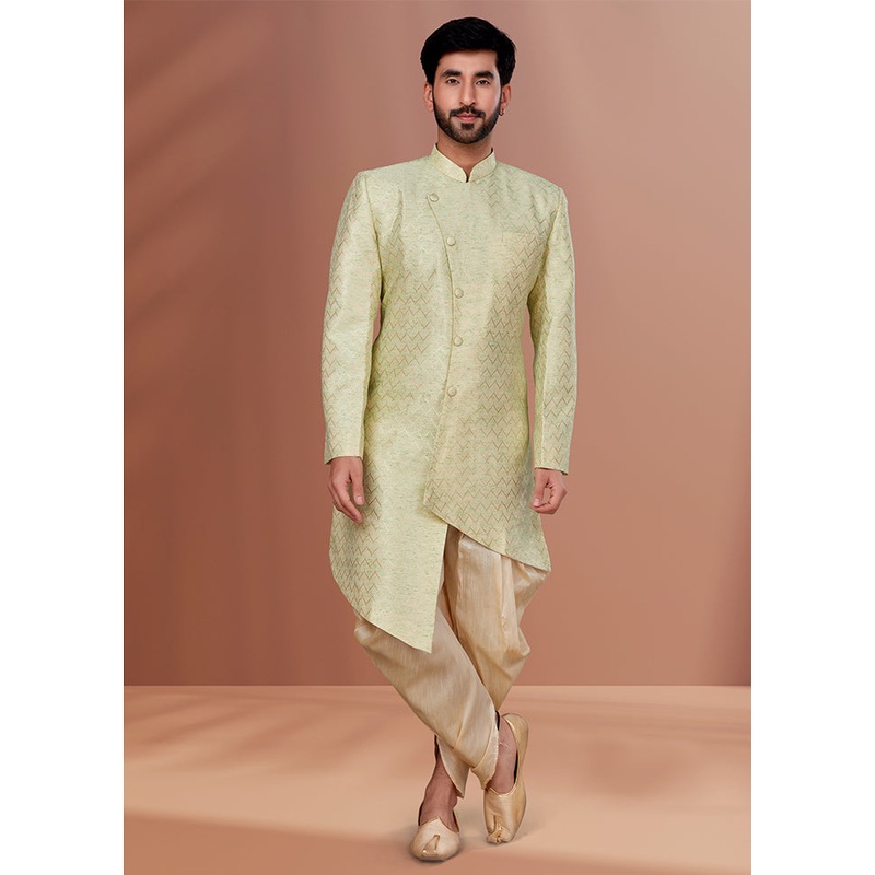 2 Pc Cream Dupion Silk Kurta Pajama Set - JD986582649