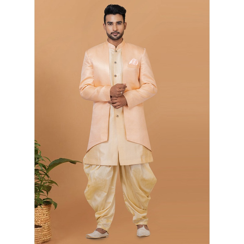 2 Pc Cream Silk Kurta Pajama Set - JD986582645