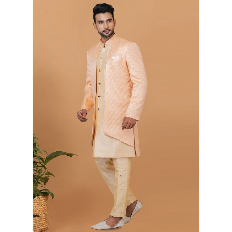 2 Pc Cream Silk Kurta Pajama Set - JD986582646