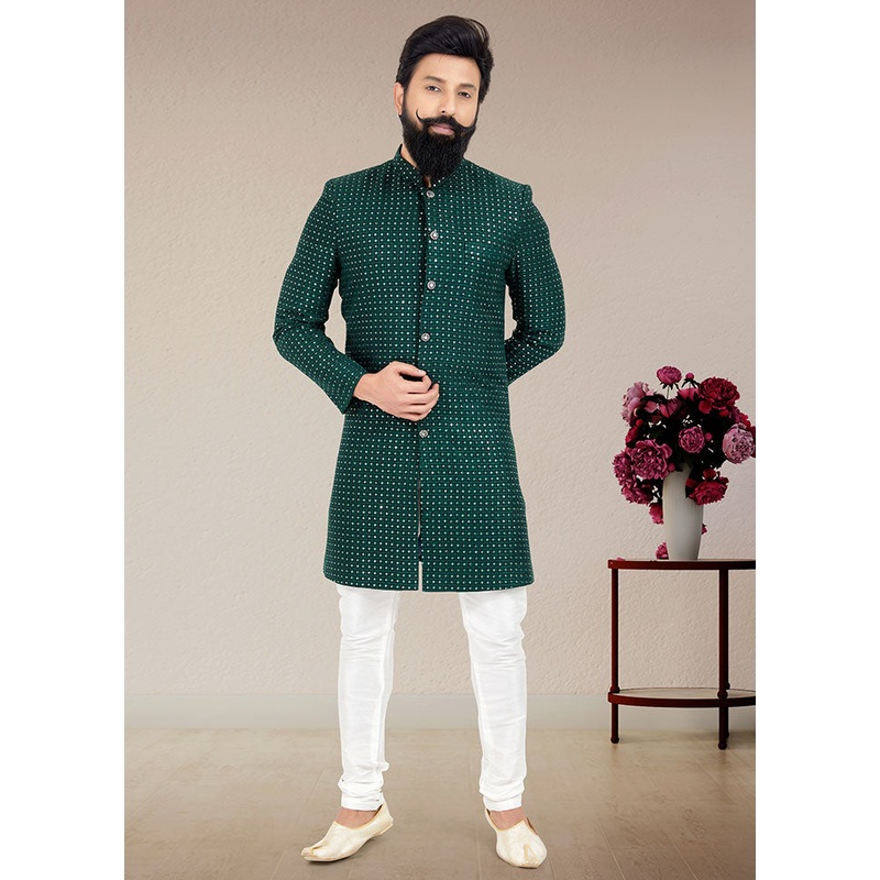 2 Pc Green Georgette Kurta And Pajama Set - JD986582636