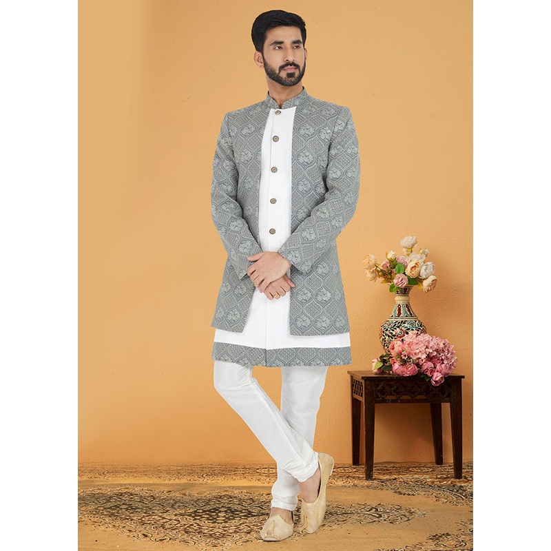 2 Pc Grey Georgette Kurta And Pajama Set - JD986582624