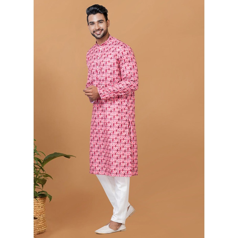 2 Pc Light Pink Cotton Kurta Pajama Set - JD986582620