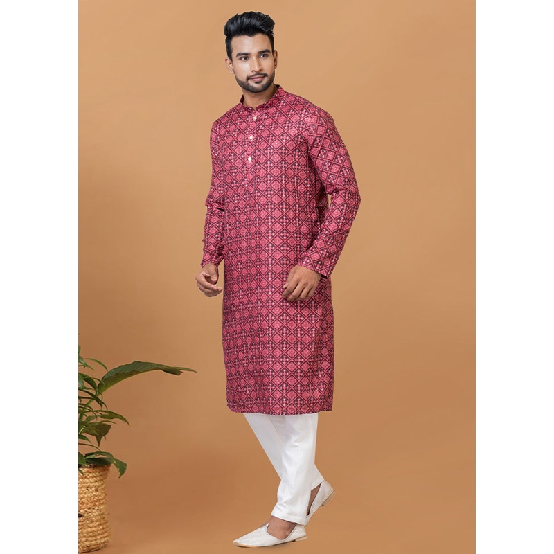2 Pc Maroon Cotton Kurta Pajama Set - JD986582613