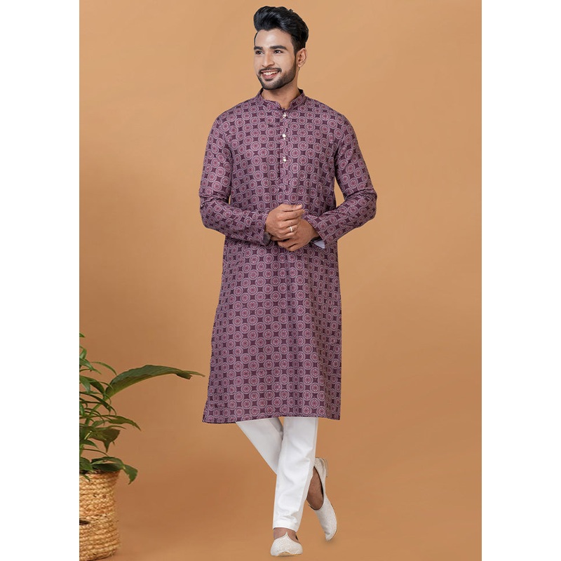 2 Pc Maroon Cotton Kurta Pajama Set - JD986582614