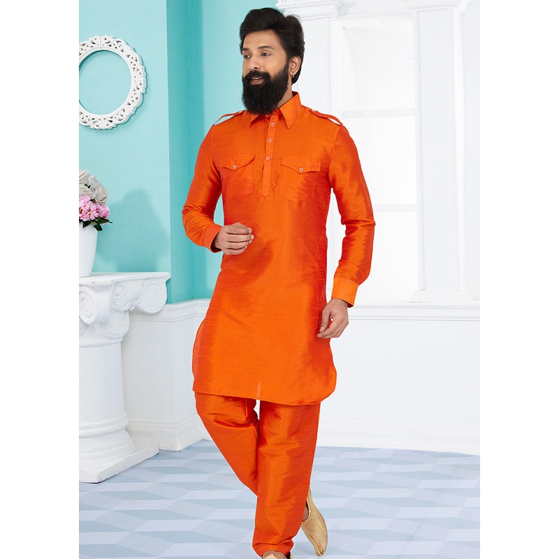 2 Pc Multicolor Dupion Silk Kurta Pajama Set - JD986582593