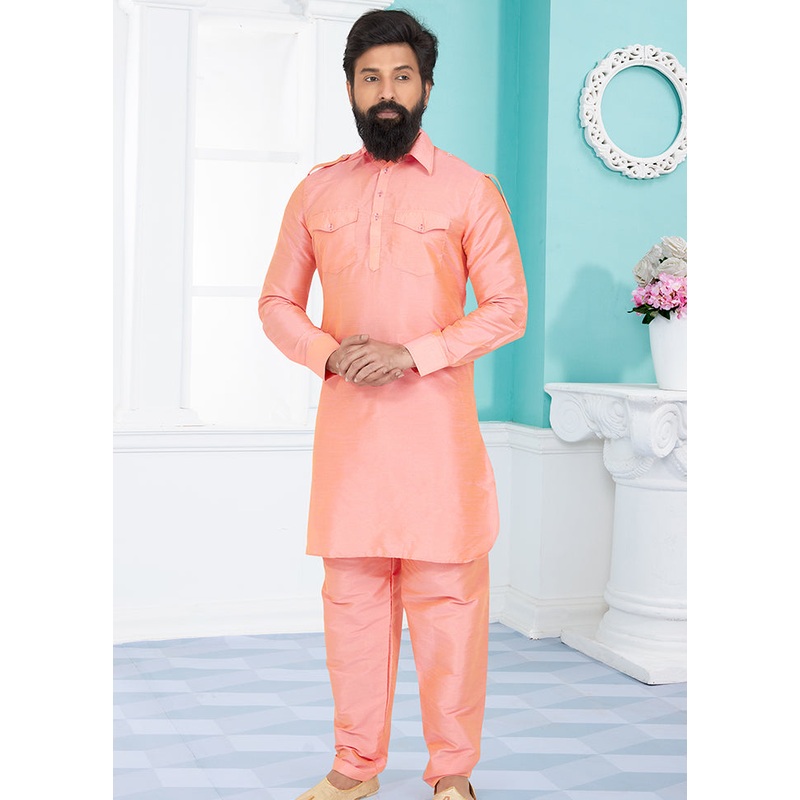 2 Pc Multicolor Dupion Silk Kurta Pajama Set - JD986582595