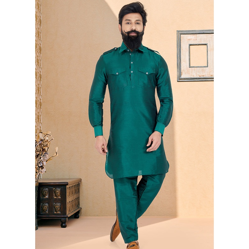 2 Pc Multicolor Dupion Silk Kurta Pajama Set - JD986582596