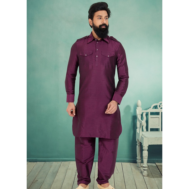 2 Pc Multicolor Dupion Silk Kurta Pajama Set - JD986582597