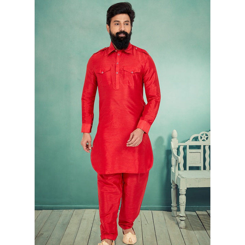 2 Pc Multicolor Dupion Silk Kurta Pajama Set - JD986582598