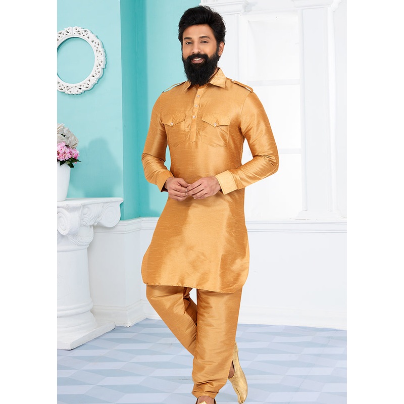 2 Pc Multicolor Dupion Silk Kurta Pajama Set - JD986582599