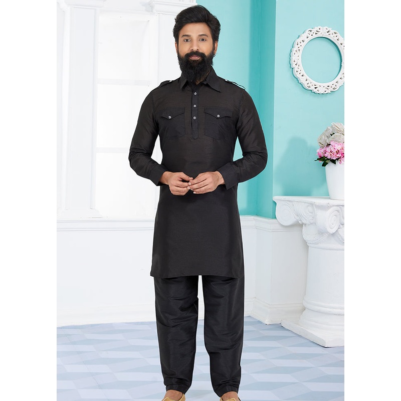 2 Pc Multicolor Dupion Silk Kurta Pajama Set - JD986582600