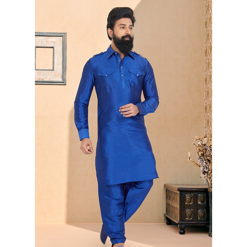 2 Pc Multicolor Dupion Silk Kurta Pajama Set - JD986582601