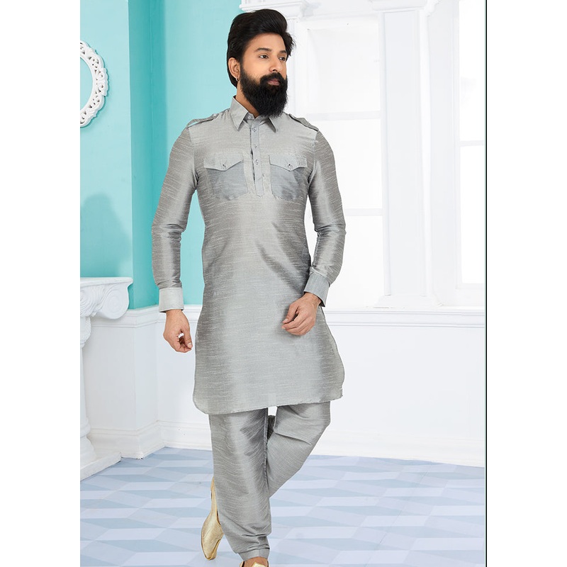 2 Pc Multicolor Dupion Silk Kurta Pajama Set - JD986582602