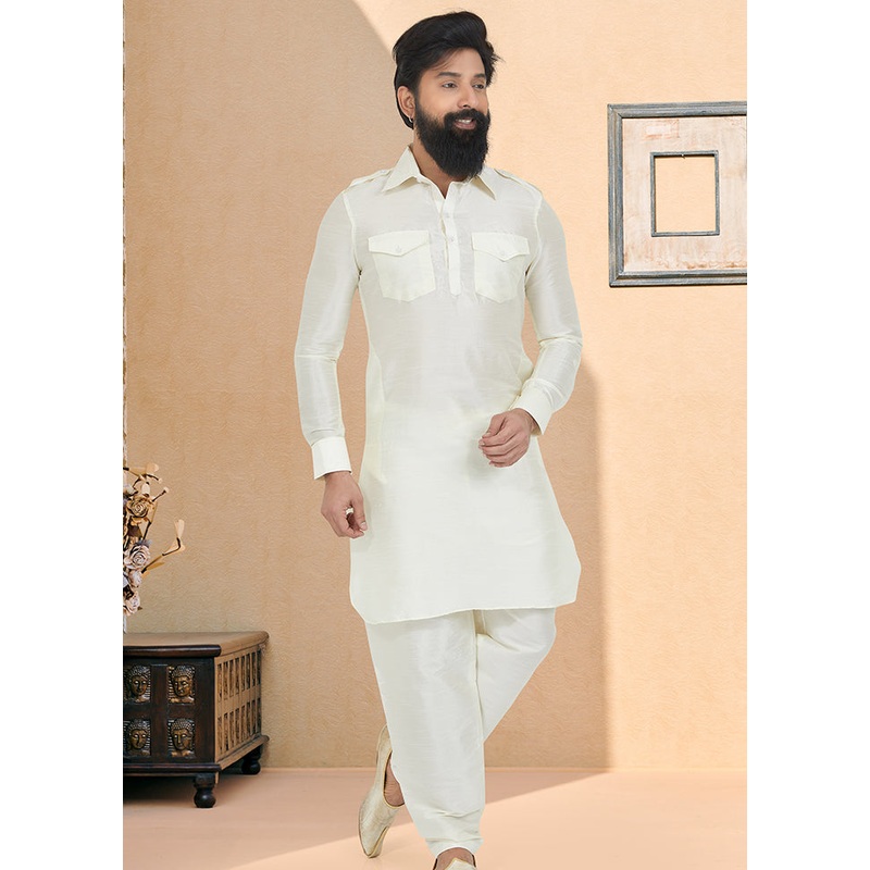 2 Pc Multicolor Dupion Silk Kurta Pajama Set - JD986582603