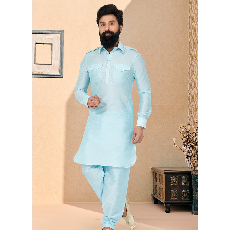 2 Pc Multicolor Dupion Silk Kurta Pajama Set - JD986582604