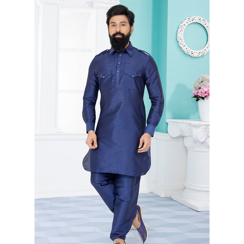 2 Pc Multicolor Dupion Silk Kurta Pajama Set - JD986582605