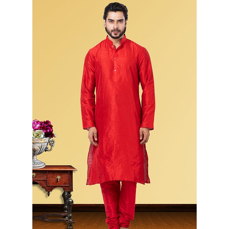 2 Pc Multicolor Dupion Silk Kurta Pajama Set - JD986582608