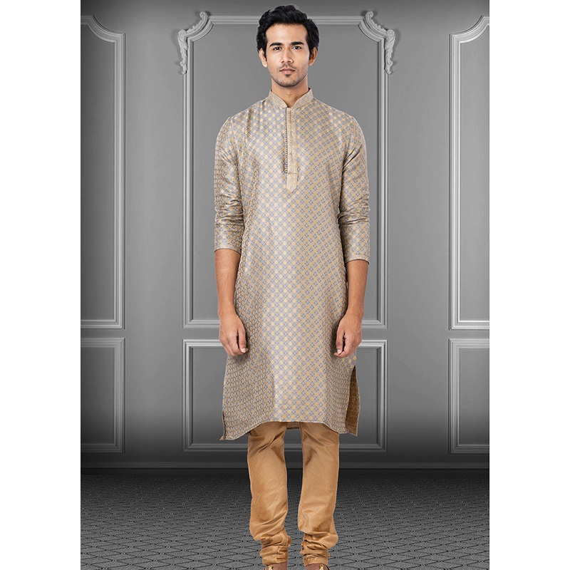 2 Pc Multicolor Dupion Silk Kurta Pajama Set - JD986582611