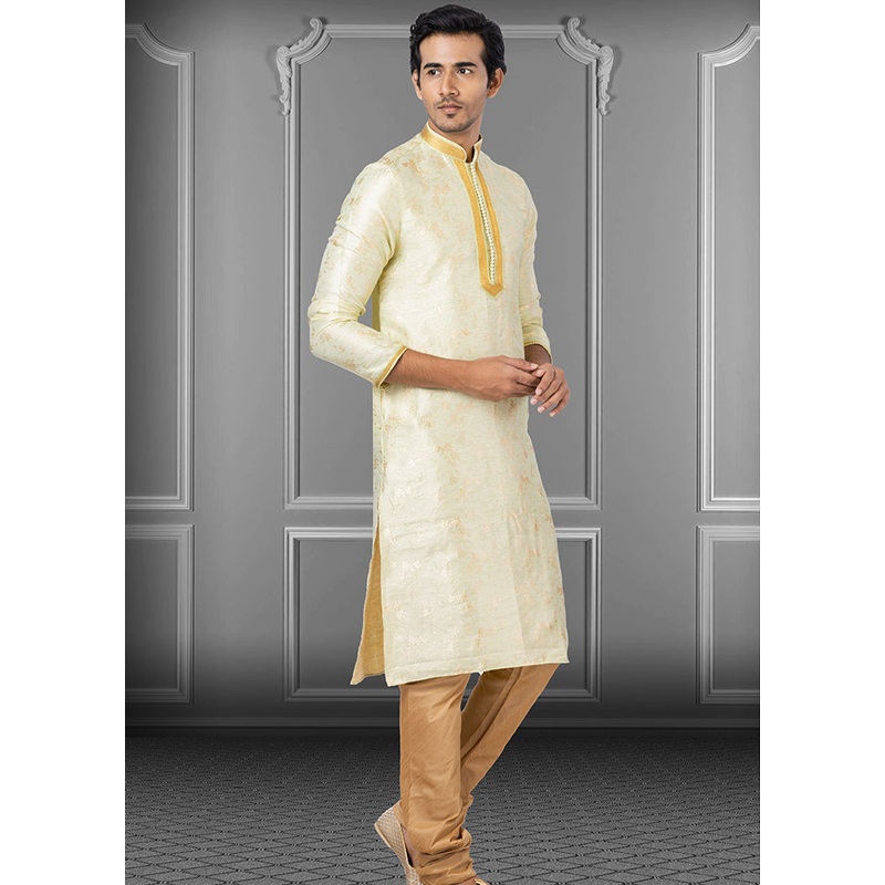 2 Pc Multicolor Dupion Silk Kurta Pajama Set - JD986582612