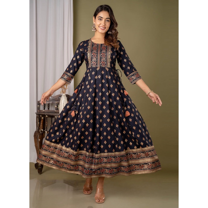 Black Readymade Rayon Indian Dress - JD986582765