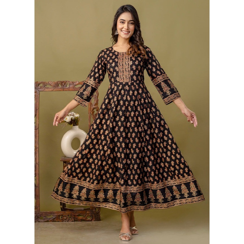 Black Readymade Rayon Indian Dress - JD986582766