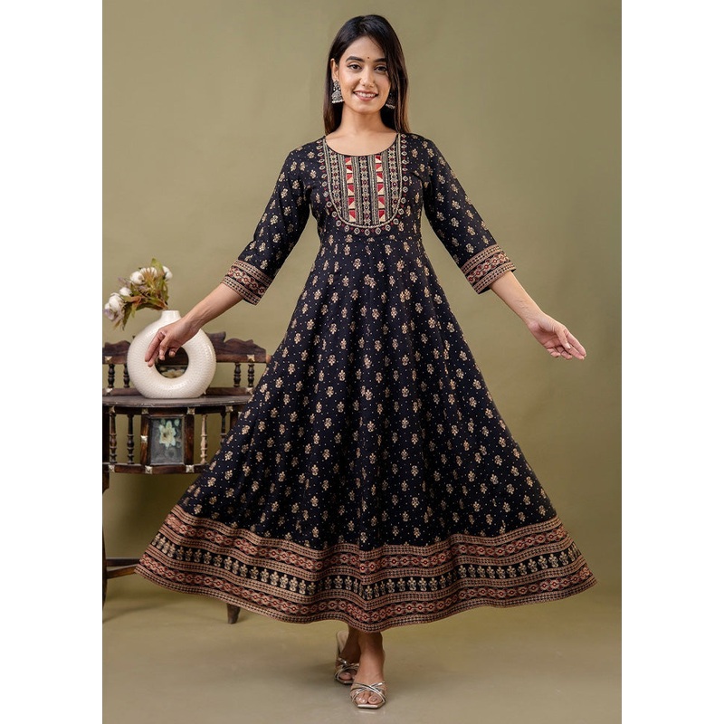 Black Readymade Rayon Indian Dress - JD986582767