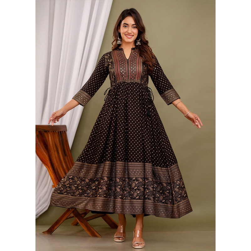 Black Readymade Rayon Indian Dress - JD986582768