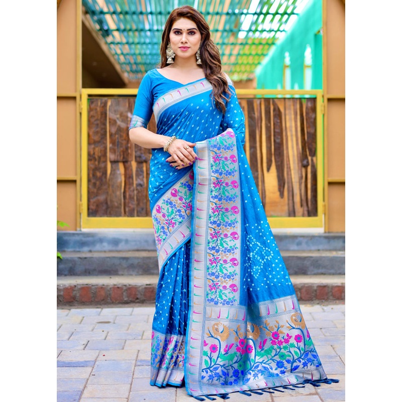Blue Pure Dupion Silk Saree With Blouse Piece - JD986582723