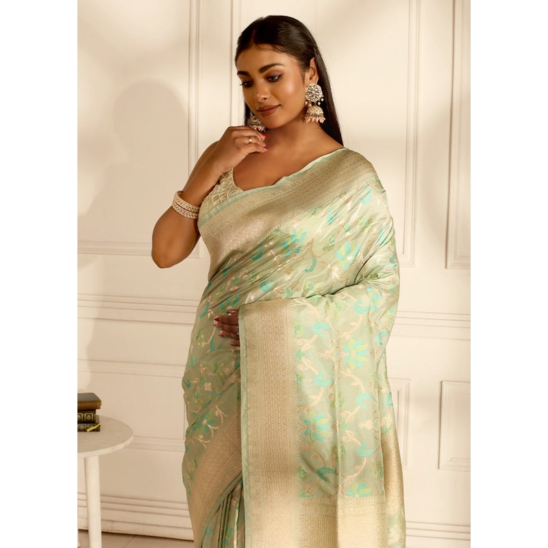 Green Katan Pure Silk Saree With Blouse Piece - JD986582700