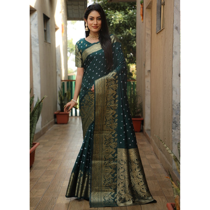 Green Pure Dupion Silk Saree With Blouse Piece - JD986582720