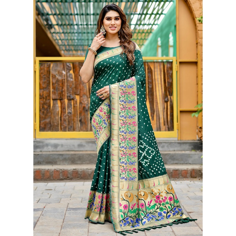Green Pure Dupion Silk Saree With Blouse Piece - JD986582721
