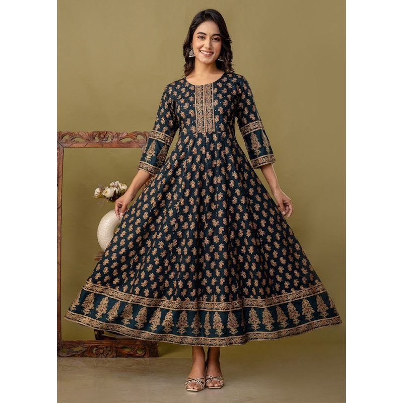 Green Readymade Rayon Indian Dress - JD986582763