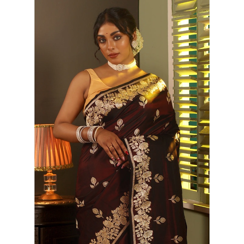 Maroon Banarasi Pure Silk Saree With Blouse Piece - JD986582699