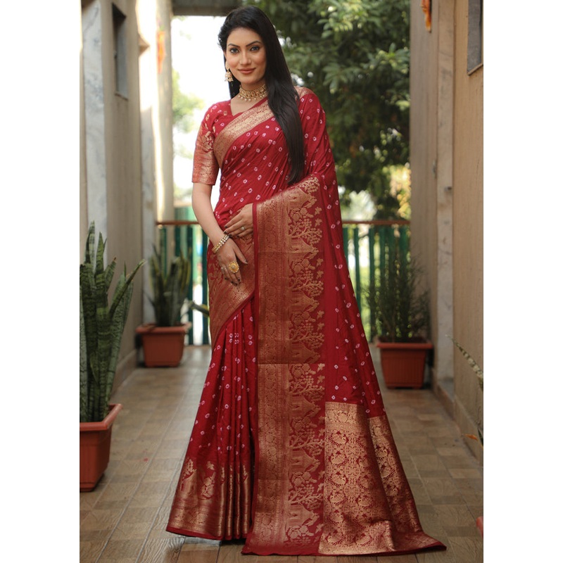 Maroon Pure Dupion Silk Saree With Blouse Piece - JD986582717
